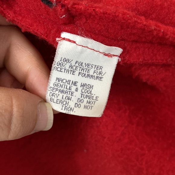 Fleece Jacket Womens Medium Large Red Black Maple Leaf Faux Fur Artisan Made - Picture 13 of 14